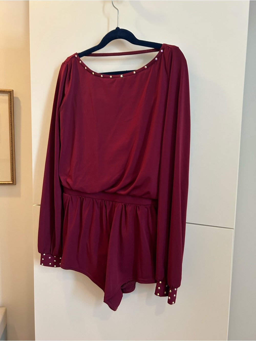 Balera Burgundy Blouson Sleeve Romper with Sequin Embellishments - LC